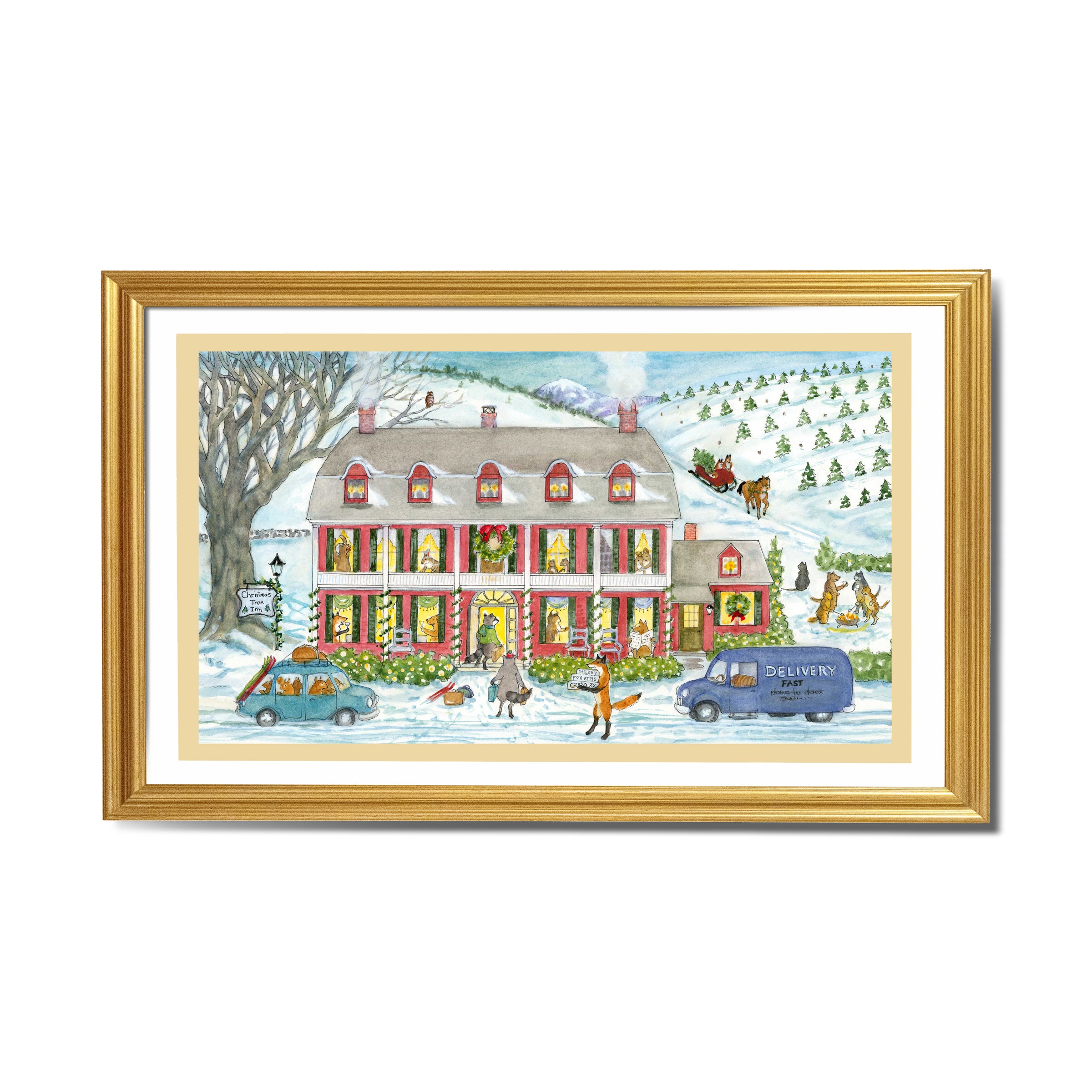 G28103 "Christmas Tree Inn" Giclee Print - 22" x  16" Mat - Signed by Cindy Hendrick