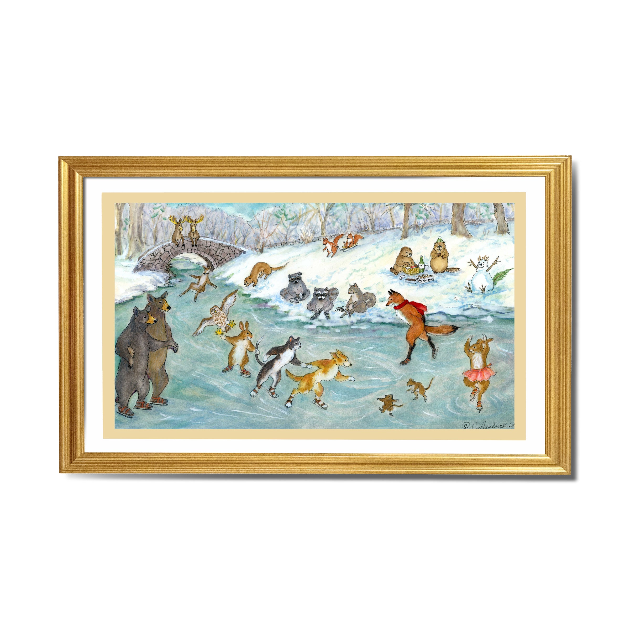 G28102 "Skating Party" Giclee Print - 22" x  16" Mat - Signed by Cindy Hendrick