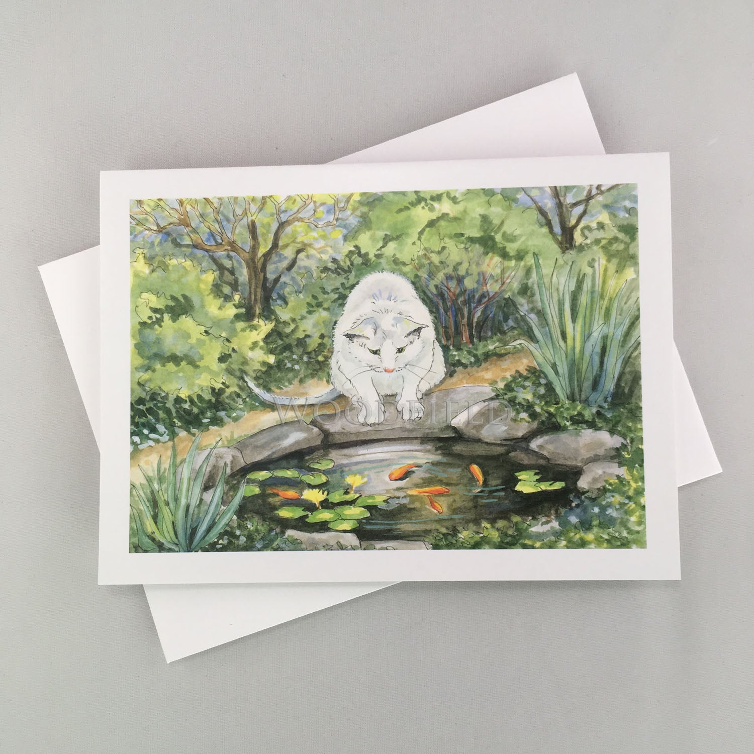 #308G - Cat Fishing Giclee Notecard - SPECIAL ORDER