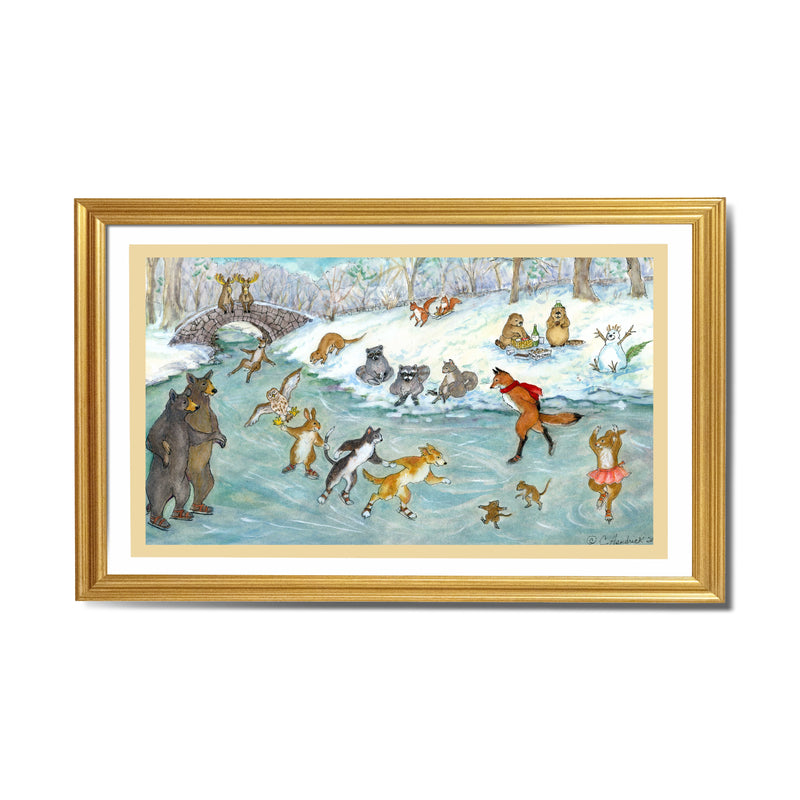 G28102 "Skating Party" Giclee Print - 22" x  16" Mat - Signed by Cindy Hendrick
