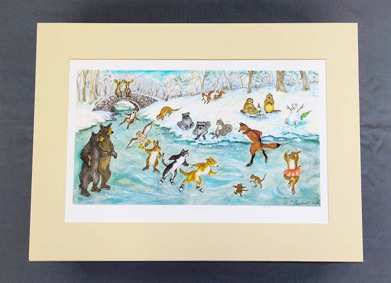 G28102 "Skating Party" Giclee Print - 22" x  16" Mat - Signed by Cindy Hendrick